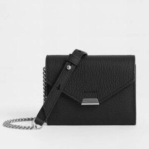 AllSaints Captain black 100% cow leather chain cardholder